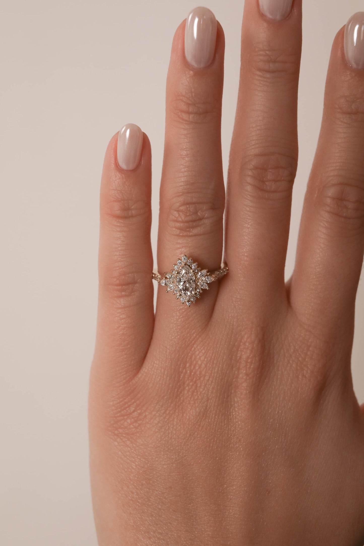 0.5 CT - 1 CT Marquise Cut Lab grown Diamond Halo & Pave Setting Engagement Ring