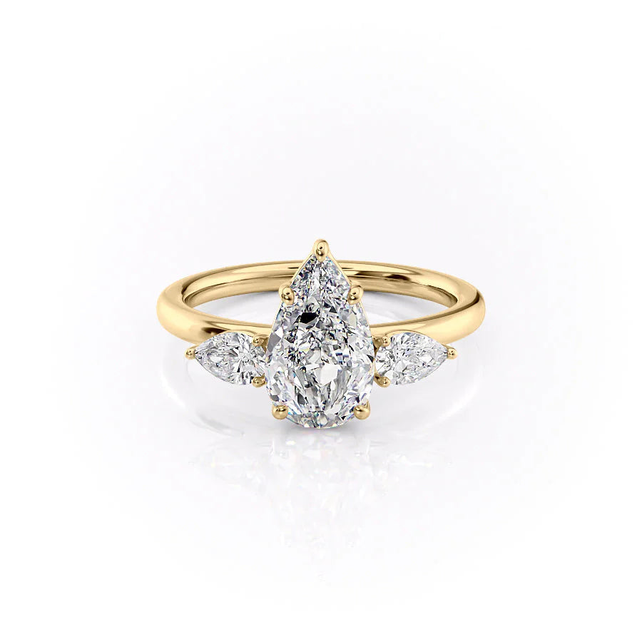 2 CT - 3 CT Pear Cut Three Stone Moissanite Engagement Ring