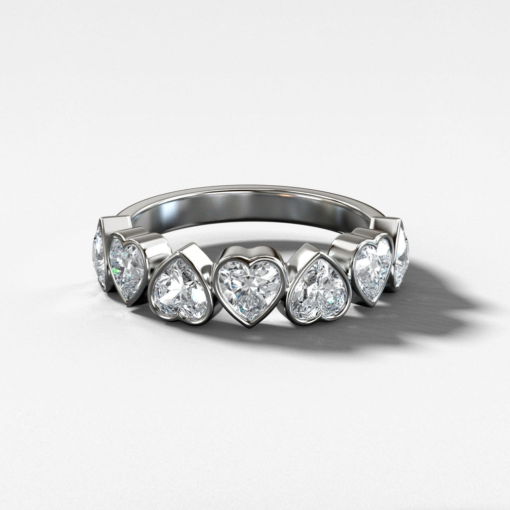 1.4 TCW Heart CVD Diamond Bezel Set Half Eternity Wedding Band