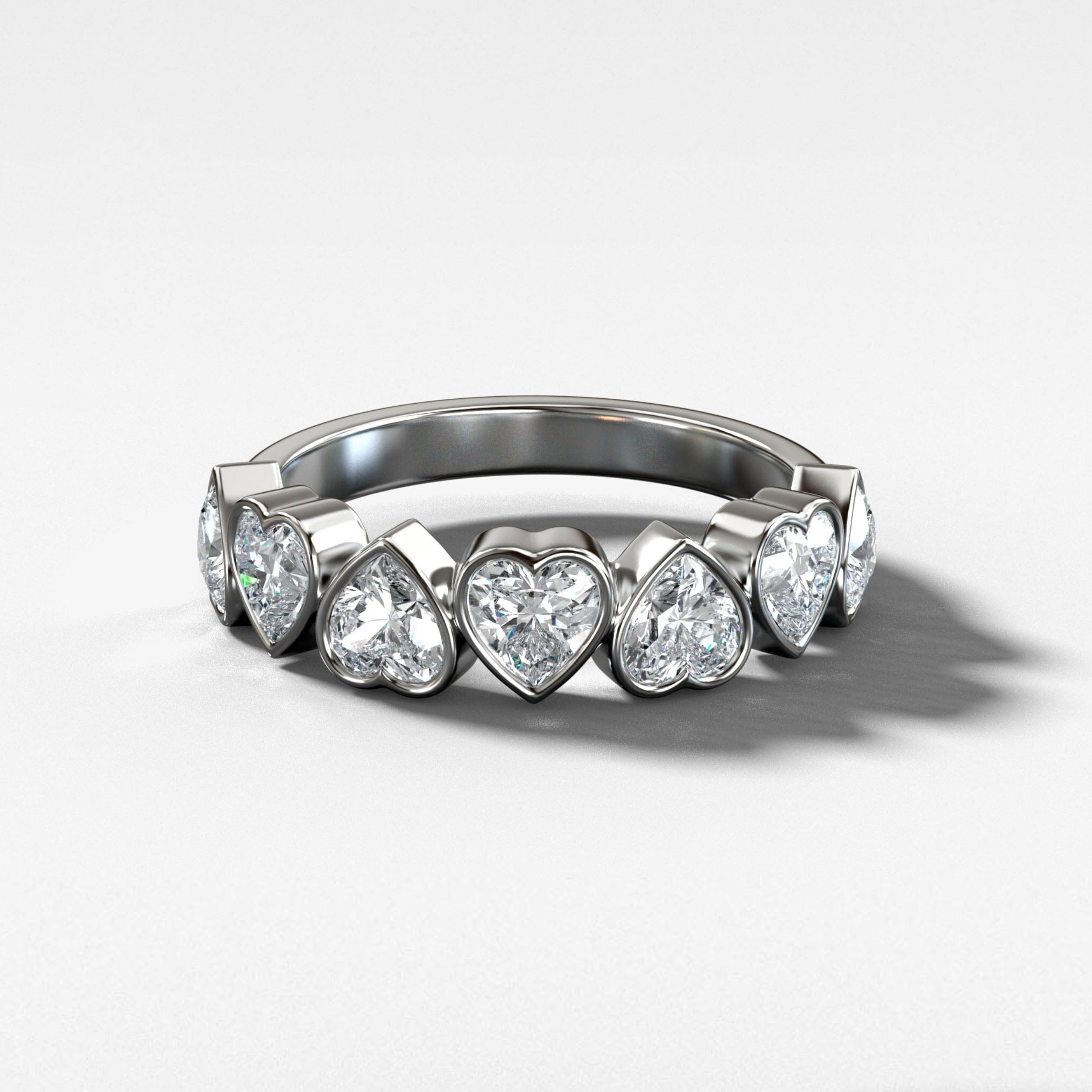 1.4 TCW Heart CVD Diamond Bezel Set Half Eternity Wedding Band