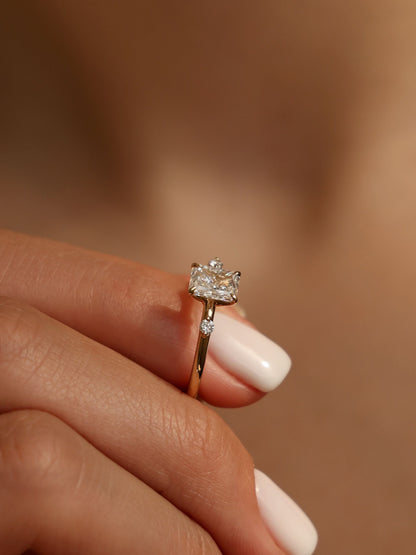 1 CT - 3 CT Radiant Cut Lab grown Diamond Side Stones Engagement Ring