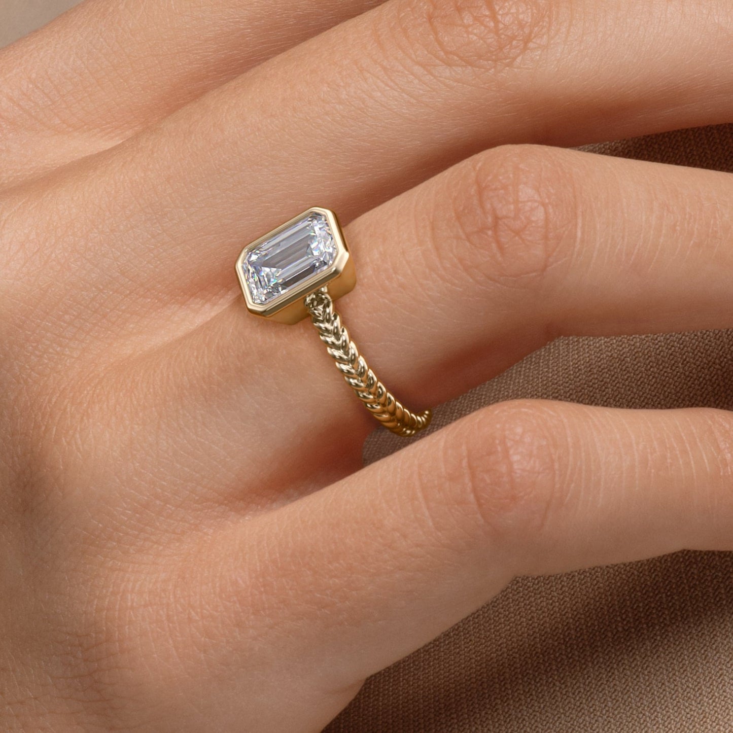 2 CT Emerald Cut Braided Rope Style Bezel Moissanite Engagement Ring