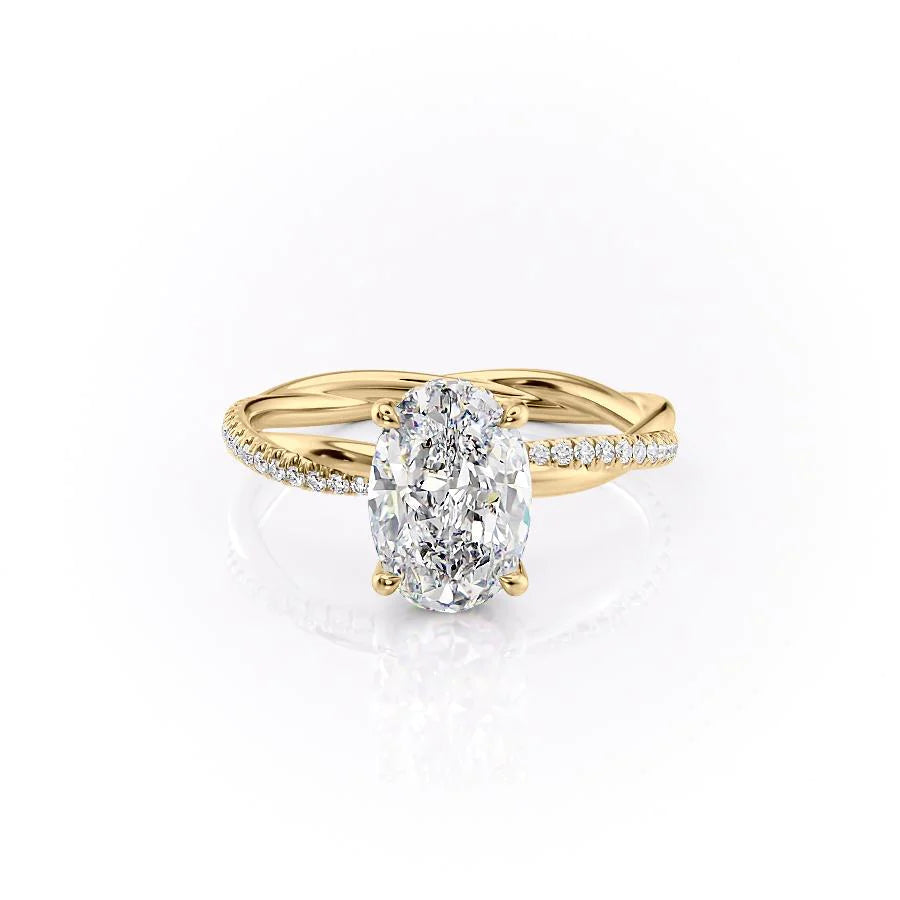 1.5 CT - 3 CT Oval Cut Hidden Halo Twisted Pave Style Moissanite Engagement Ring