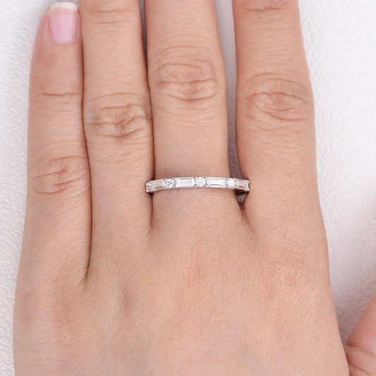 0.2 TCW Baguette & Round Moissanite Half Eternity Wedding Band