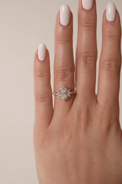 0.75 CT - 1.25 CT Oval Cut Lab grown Diamond Halo & Pave Setting Engagement Ring