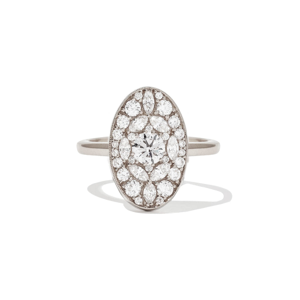 0.35 CT Round Cut Moissanite Oval Shape Mosaic Engagement Ring