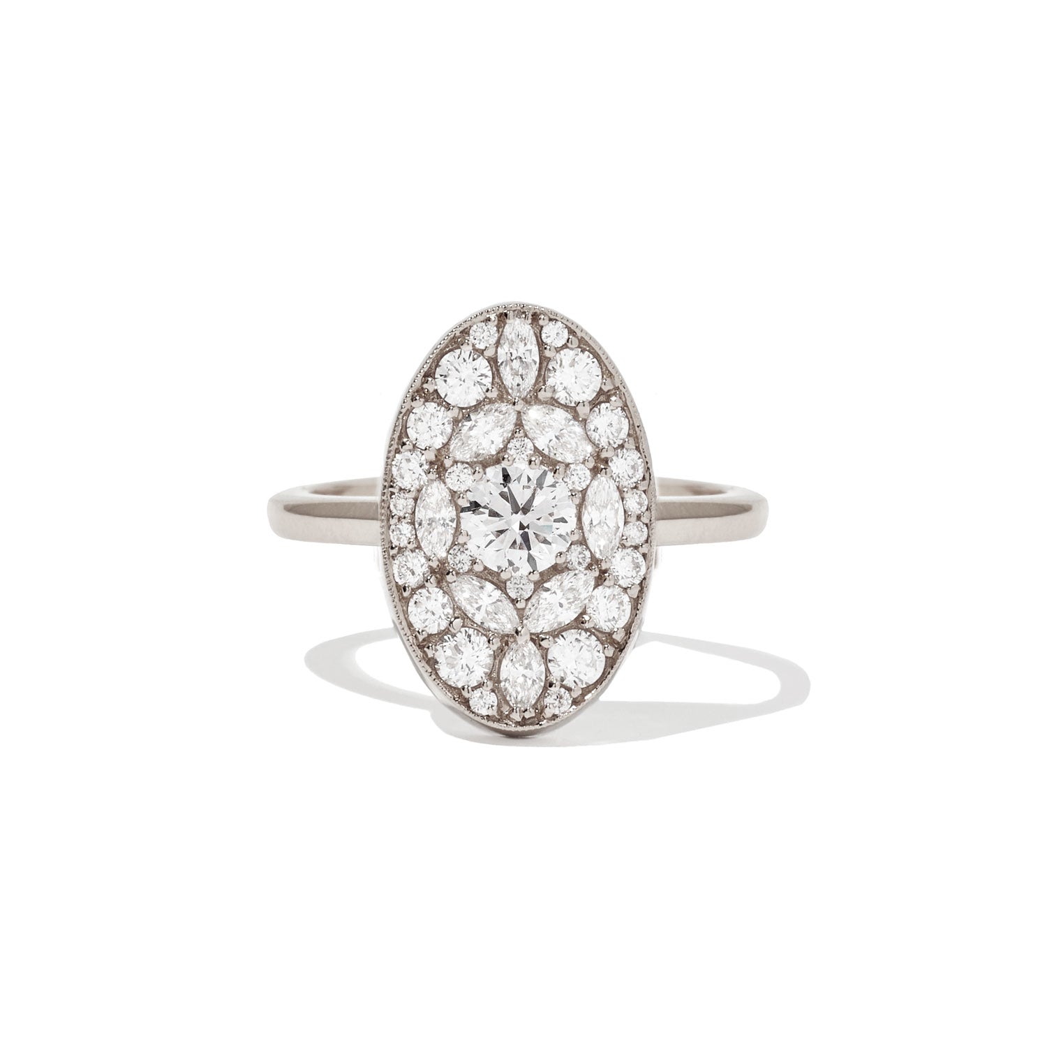 0.35 CT Round Cut Moissanite Oval Shape Mosaic Engagement Ring