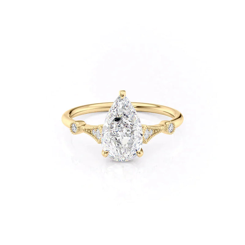 3 CT - 3.5 CT Pear Cut Milgrain Art Deco Style Moissanite Engagement Ring