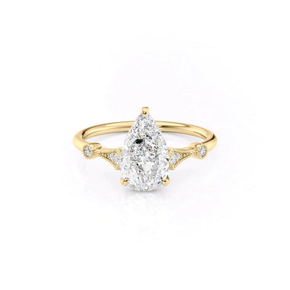 3 CT - 3.5 CT Pear Cut Milgrain Art Deco Style Moissanite Engagement Ring