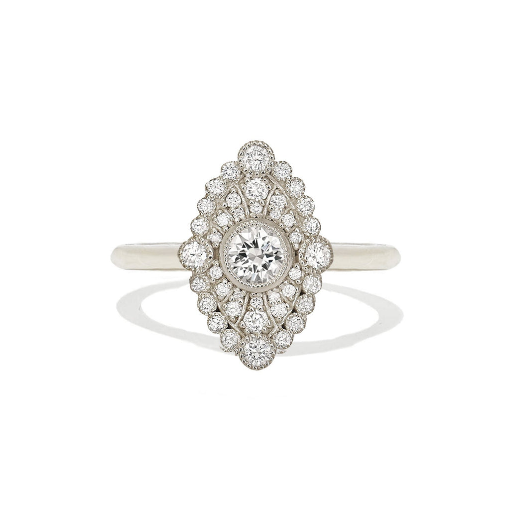 0.41 CT Round Cut Moissanite Marquise Shape Mosaic Engagement Ring