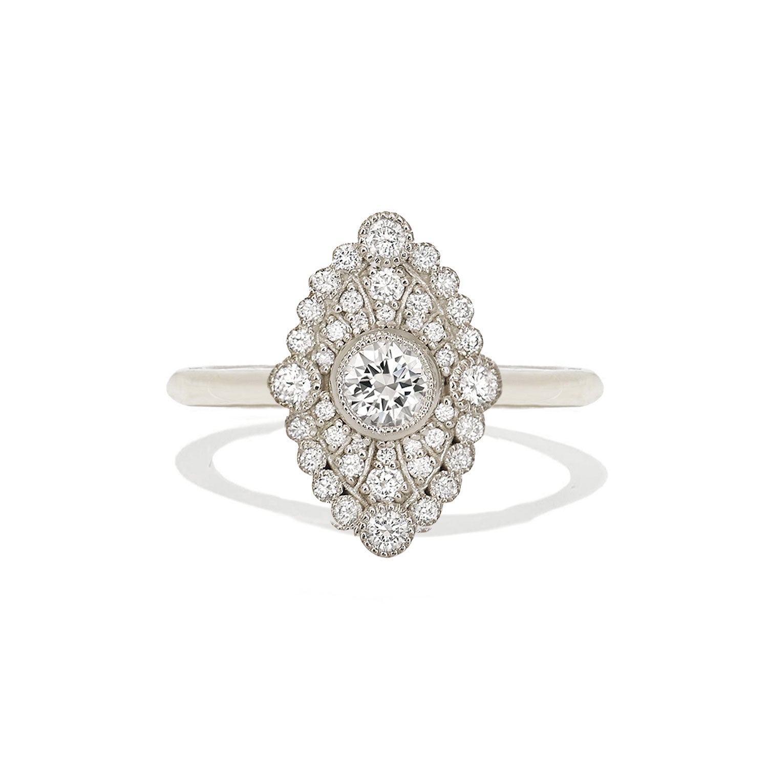 0.41 CT Round Cut Moissanite Marquise Shape Mosaic Engagement Ring