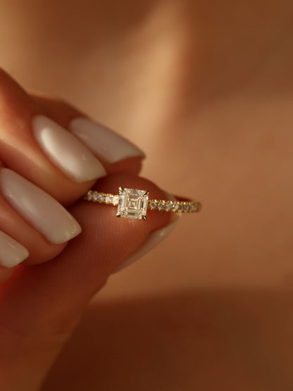 0.50 CT - 2.50 CT Asscher Cut Lab grown Diamond Pave Engagement Ring