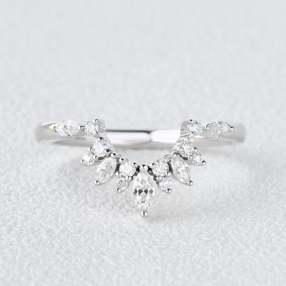 0.162 TCW Marquise & Round Moissanite Cluster Curved Wedding Band