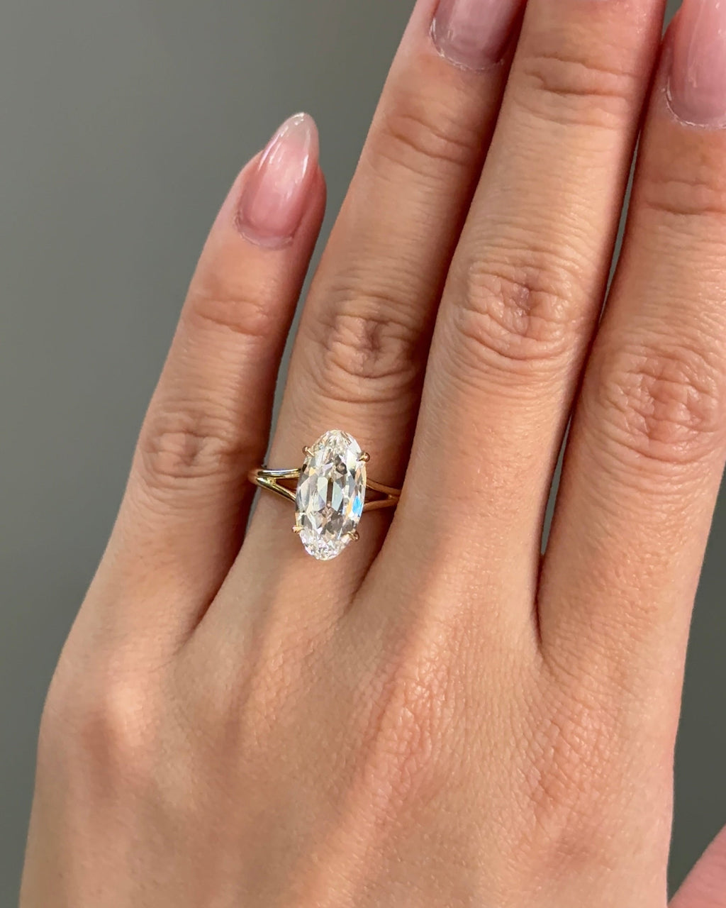 3.53 CT Antique Moval Cut Lab grown Diamond Wide Split Shank with Hidden Halo Engagement Ring