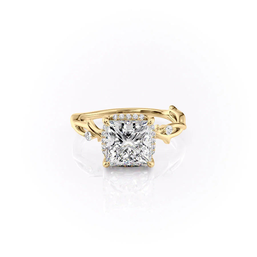 2 CT - 2.5 CT Princess Cut Halo Twig Style Moissanite Engagement Ring