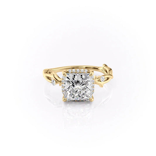 2 CT - 2.5 CT Princess Cut Halo Twig Style Moissanite Engagement Ring