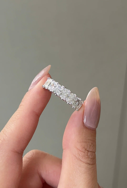 Radiant CVD Diamond Half Eternity with Shared Prong Wedding Band