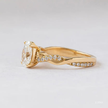 1.1 CT - 2 CT Oval Cut Twisted Pave Moissanite Engagement Ring