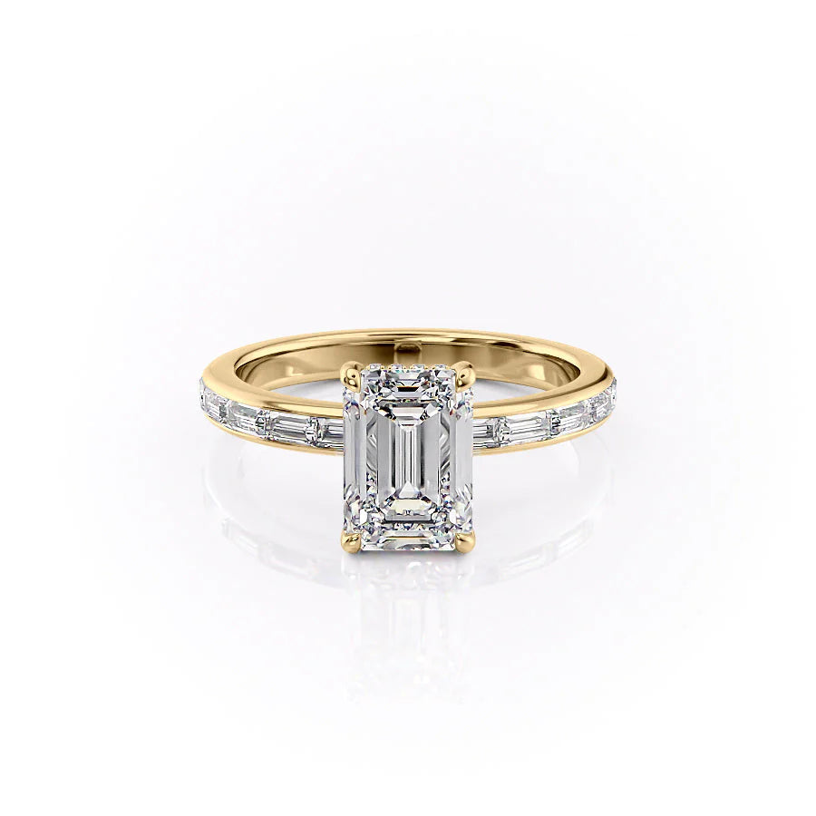 1.5 CT - 2 CT Emerald Cut Hidden Halo Channel Setting Moissanite Engagement Ring