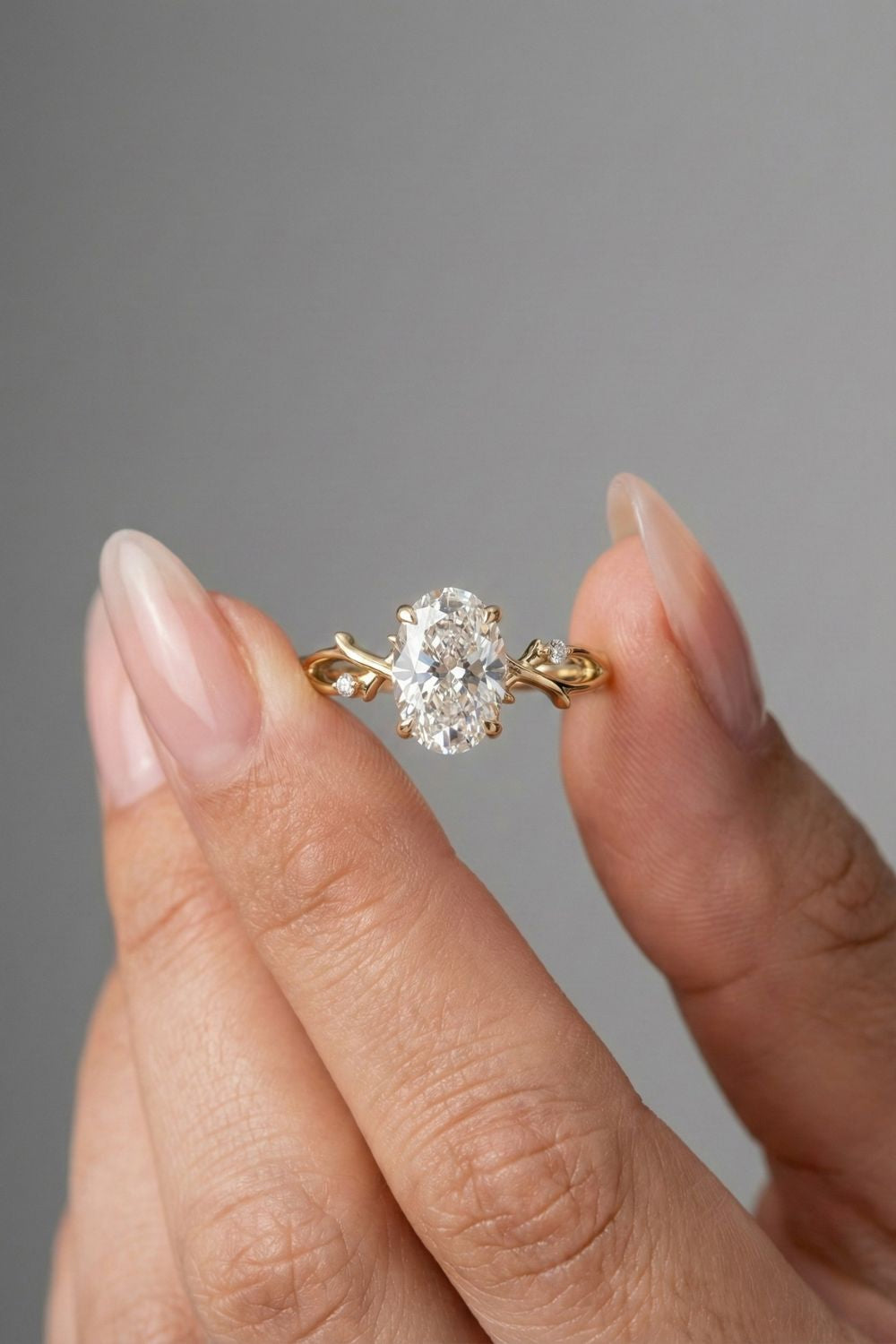 Oval Cut Twig Style Moissanite Engagement Ring
