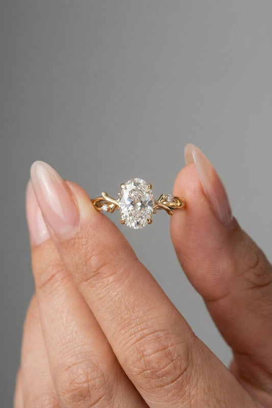 Oval Cut Twig Style Moissanite Engagement Ring