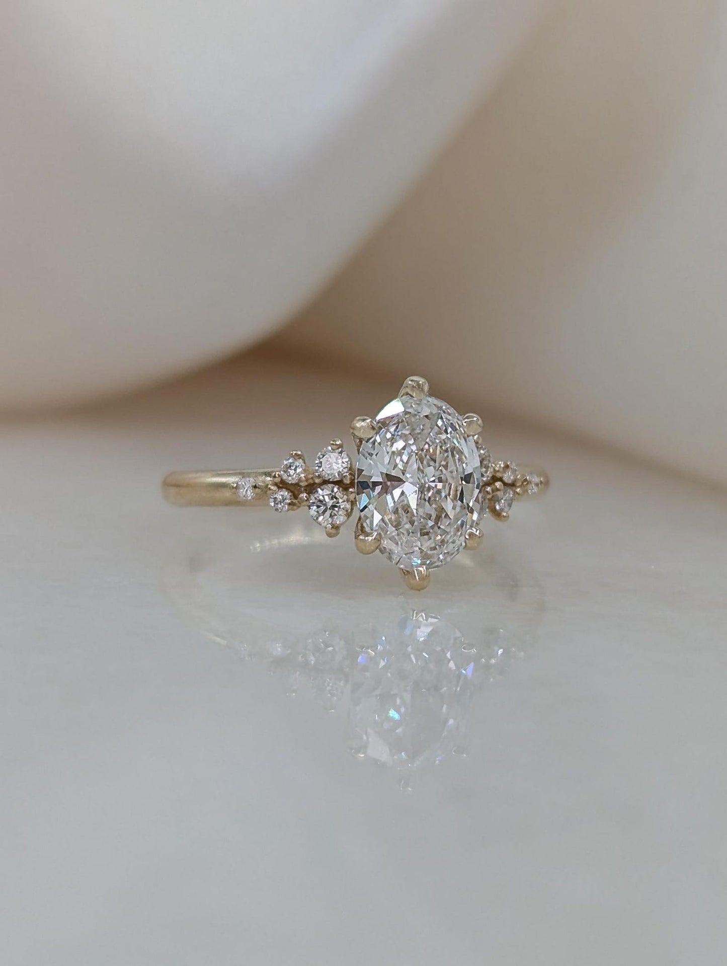 1 CT Oval Cut Cluster Moissanite Engagement Ring