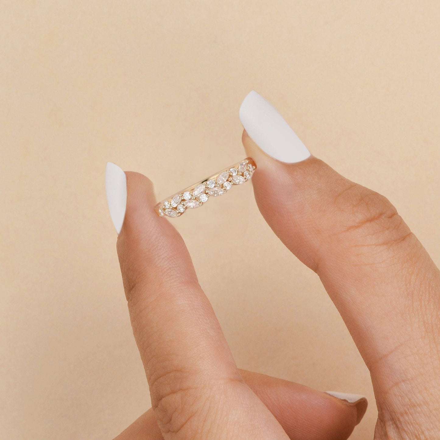 0.3 TCW Marquise & Round Moissanite Cluster Wedding Band