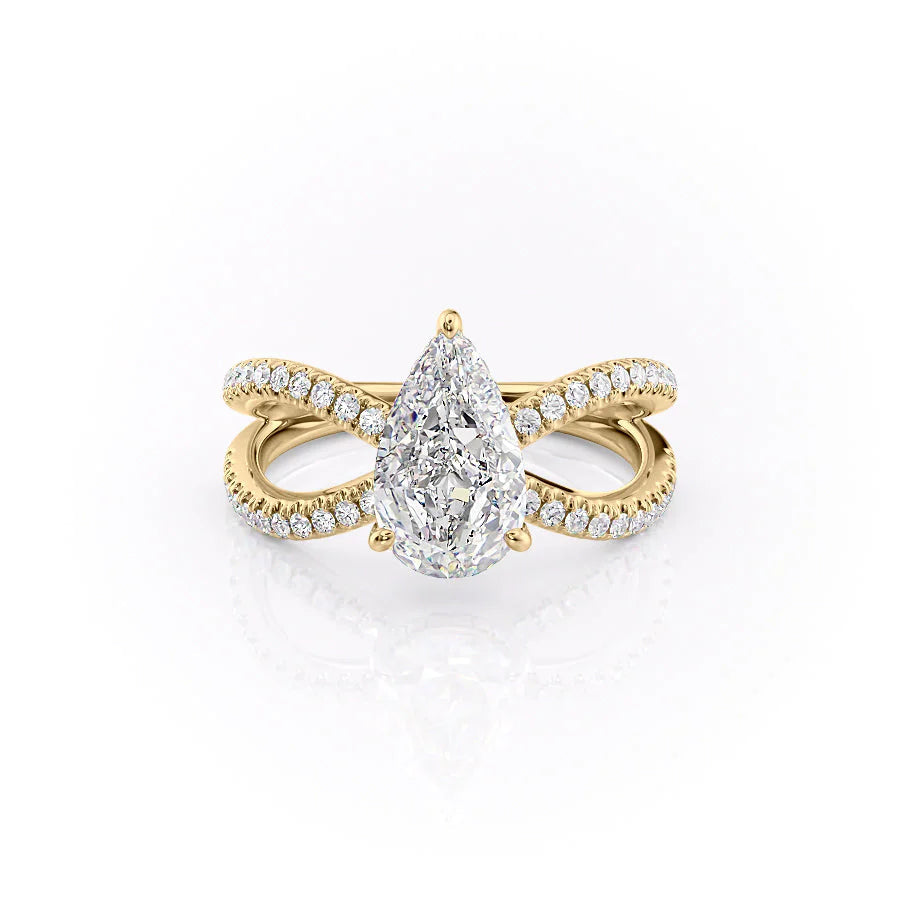 2 CT - 3 CT Pear Cut Criss-Cross Pave Moissanite Engagement Ring