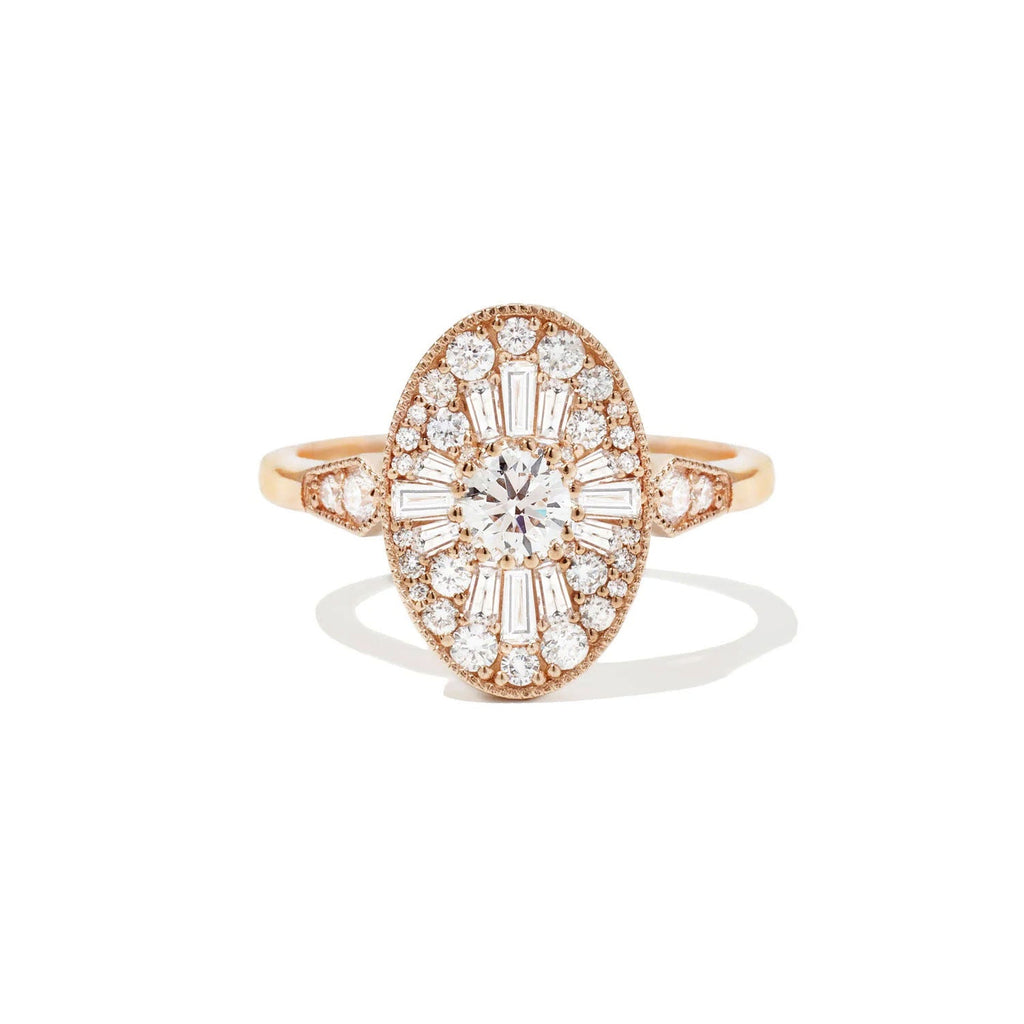0.28 CT Round Cut Moissanite Oval Shape Mosaic Engagement Ring