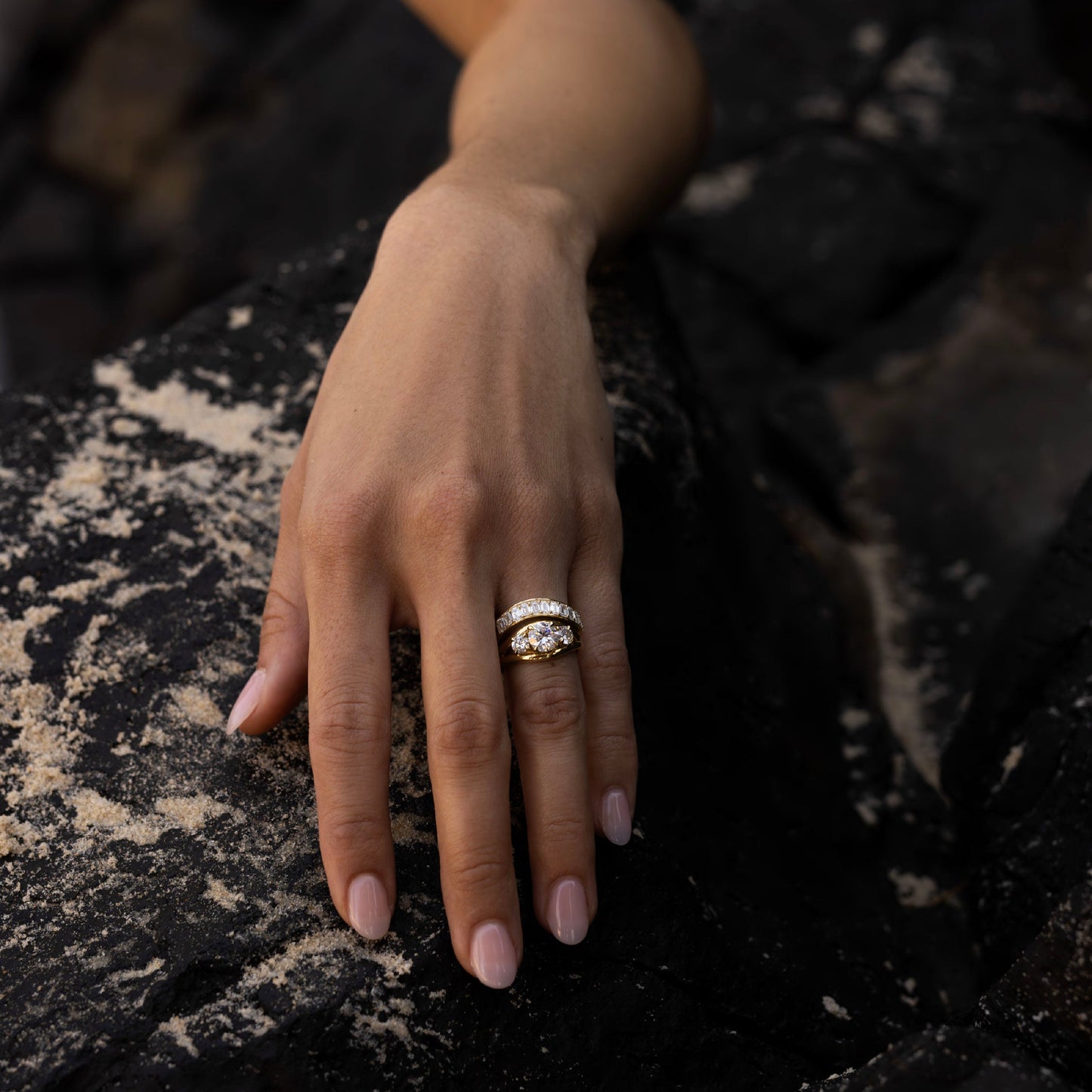 1.5 CT Round Cut Three Stone Semi Bezel Moissanite Engagement Ring