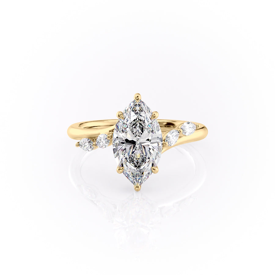 1.5 CT - 3 CT Marquise Cut Hidden Halo Cluster Moissanite Engagement Ring