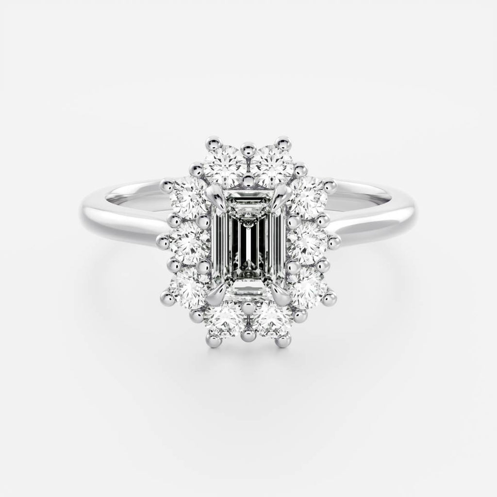 1 CT - 2 CT Emerald Cut Halo Moissanite Engagement Ring
