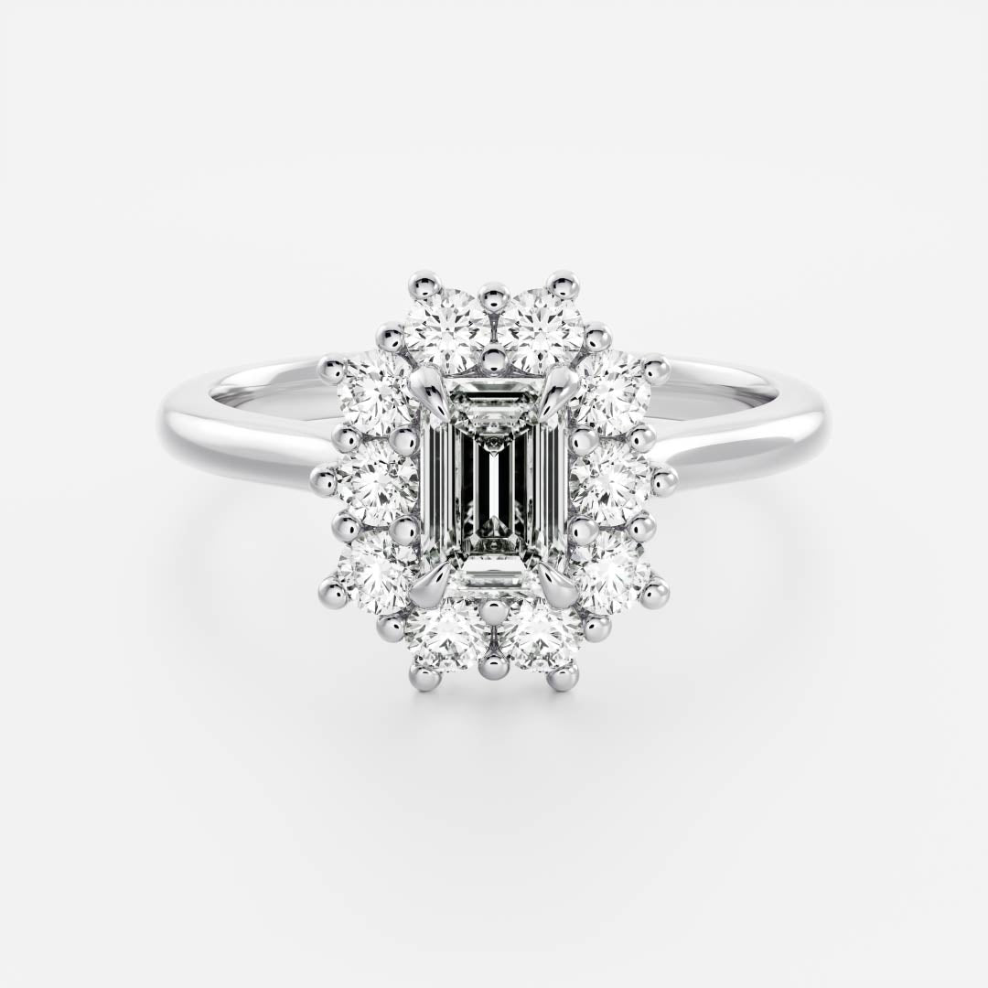 1 CT - 2 CT Emerald Cut Halo Moissanite Engagement Ring