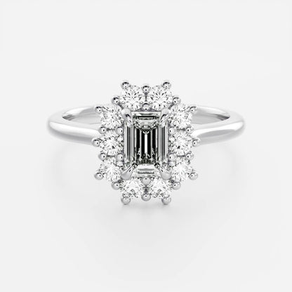1 CT - 2 CT Emerald Cut Halo Moissanite Engagement Ring