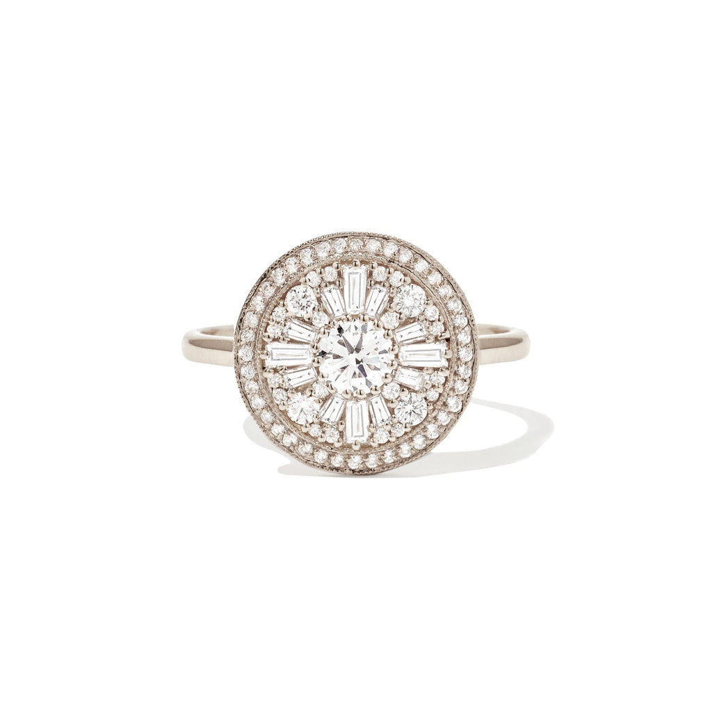 0.35 CT Round Cut Moissanite Halo Cluster Mosaic Engagement Ring