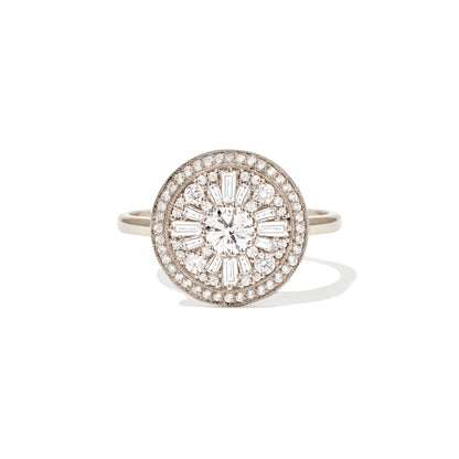 0.35 CT Round Cut Moissanite Halo Cluster Mosaic Engagement Ring