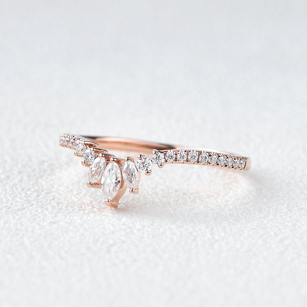 0.23 TCW Marquise & Round Moissanite V-Shape Pave Wedding Band