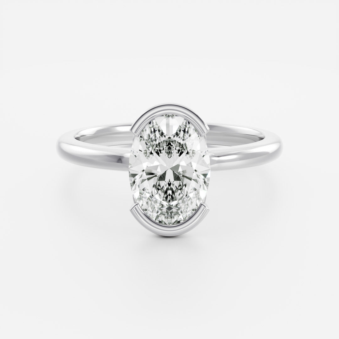 1.5 CT - 2.5 CT Oval Cut Half Bezel Solitaire Moissanite Engagement Ring