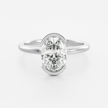 1.5 CT - 2.5 CT Oval Cut Half Bezel Solitaire Moissanite Engagement Ring