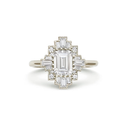 1.5 CT Emerald Cut Moissanite Cluster Mosaic Engagement Ring