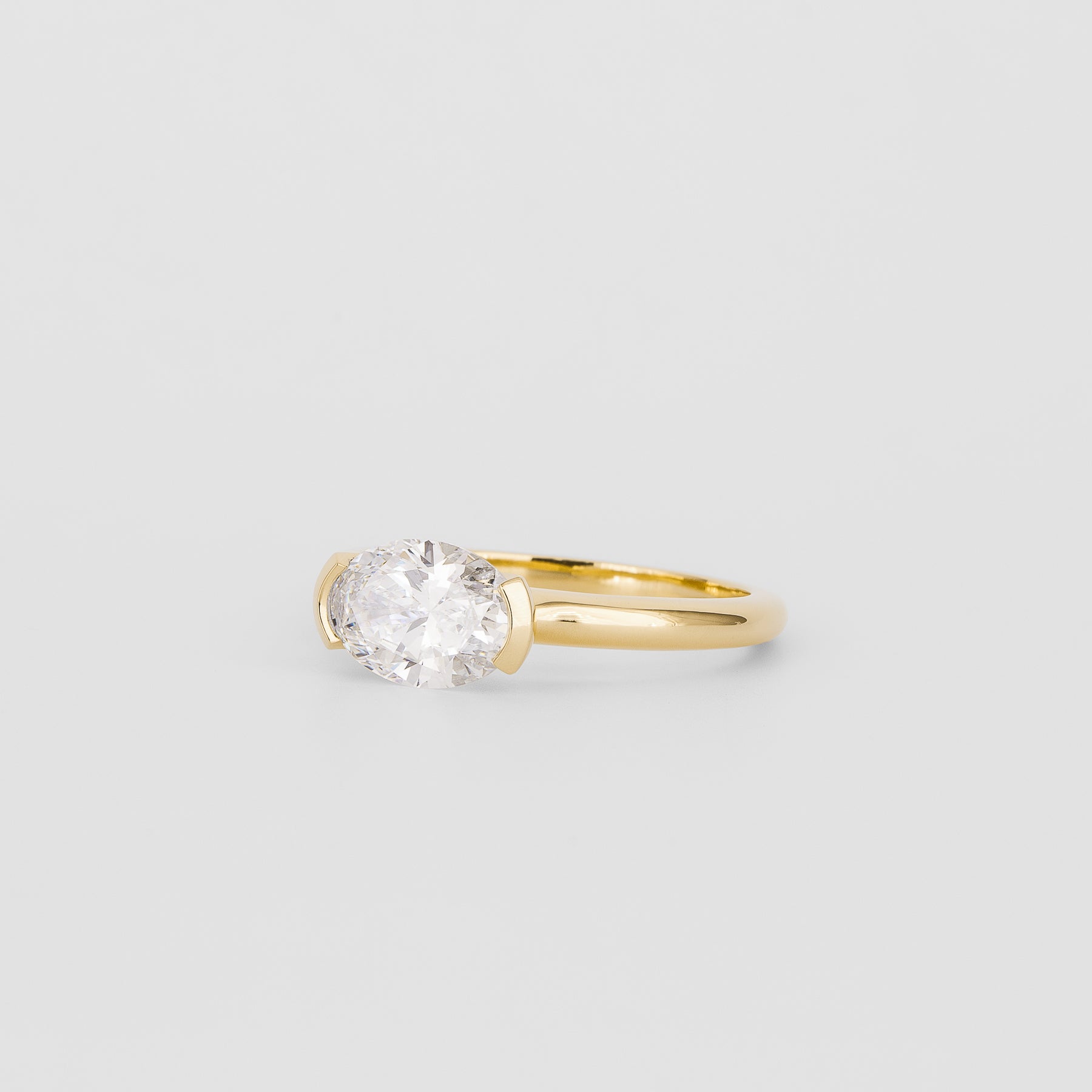 1.37 CT - 3.37 CT Oval Cut Lab grown Diamond Half Bezel Solitaire Engagement Ring