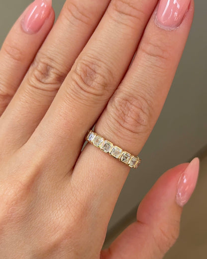 2.09 TCW Asscher CVD Diamond Half Eternity with Bezel Wedding Band