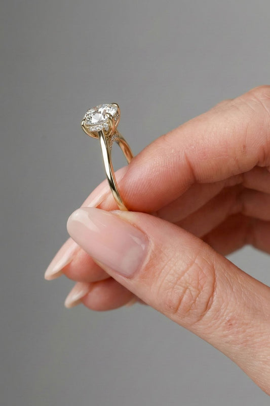 Round Cut Hidden Halo Moissanite Engagement Ring