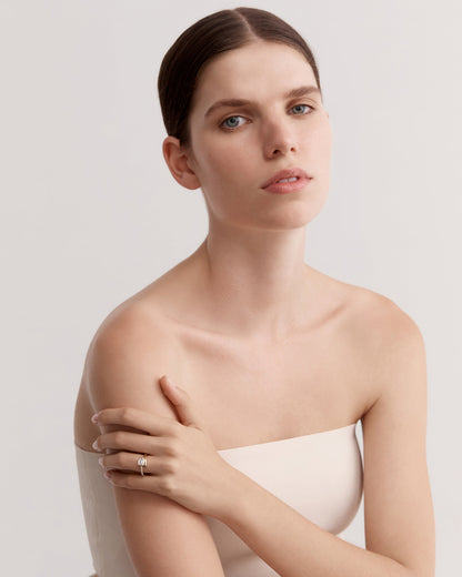 1 CT Emerald Cut Lab grown Diamond Bypass Side Stone & Half Pave Engagement Ring