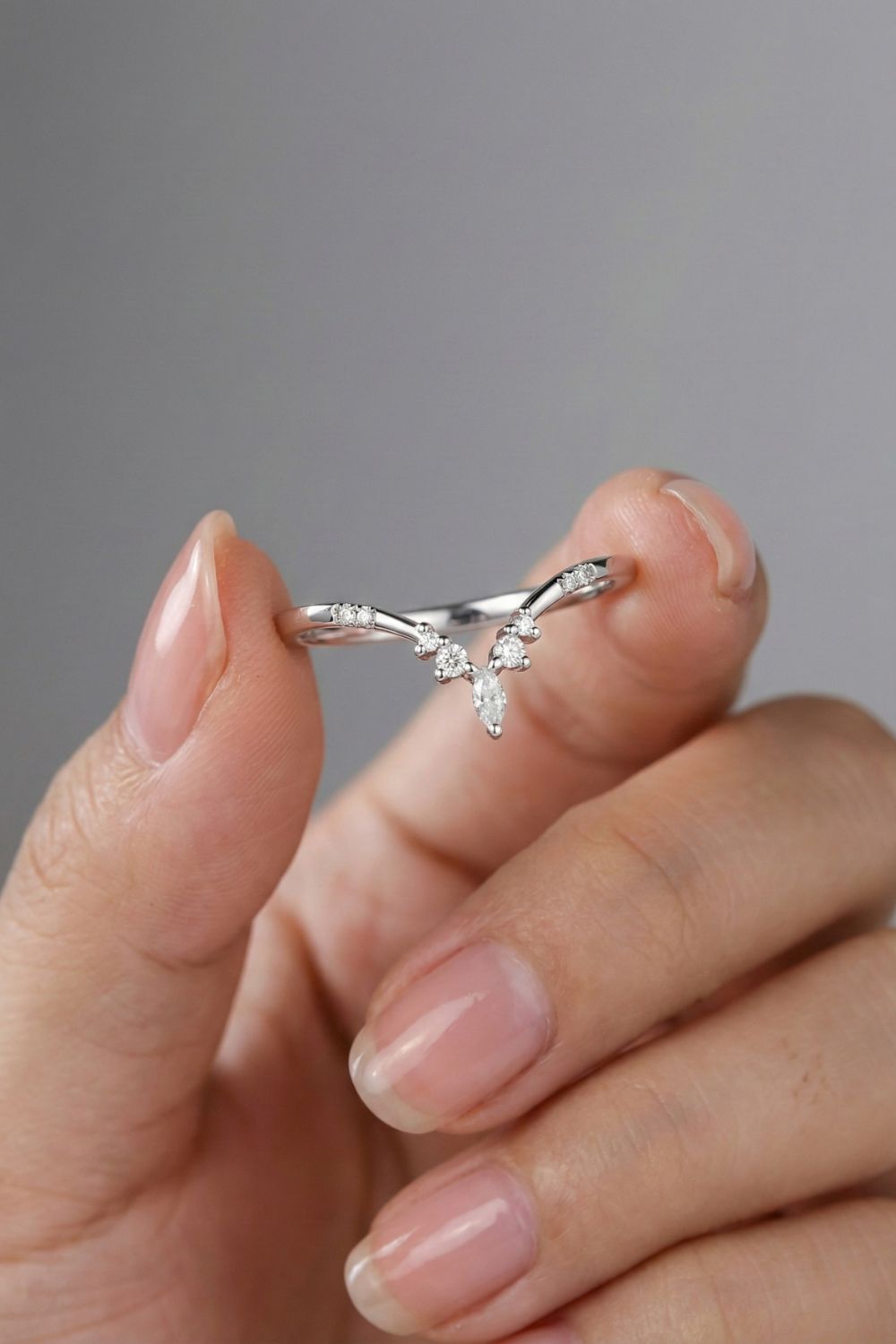 Marquise & Round Moissanite V-Shape Stacking Wedding Band