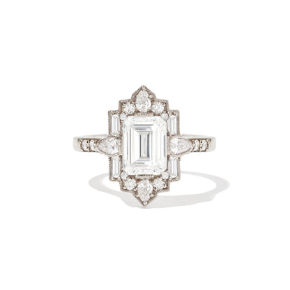 1.5 CT Emerald Cut Moissanite Art Deco Mosaic Engagement Ring