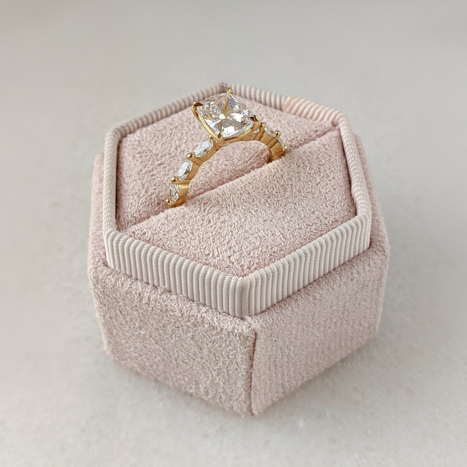 2 CT Elongated Cushion Cut Pave Dainty Style Moissanite Engagement Ring