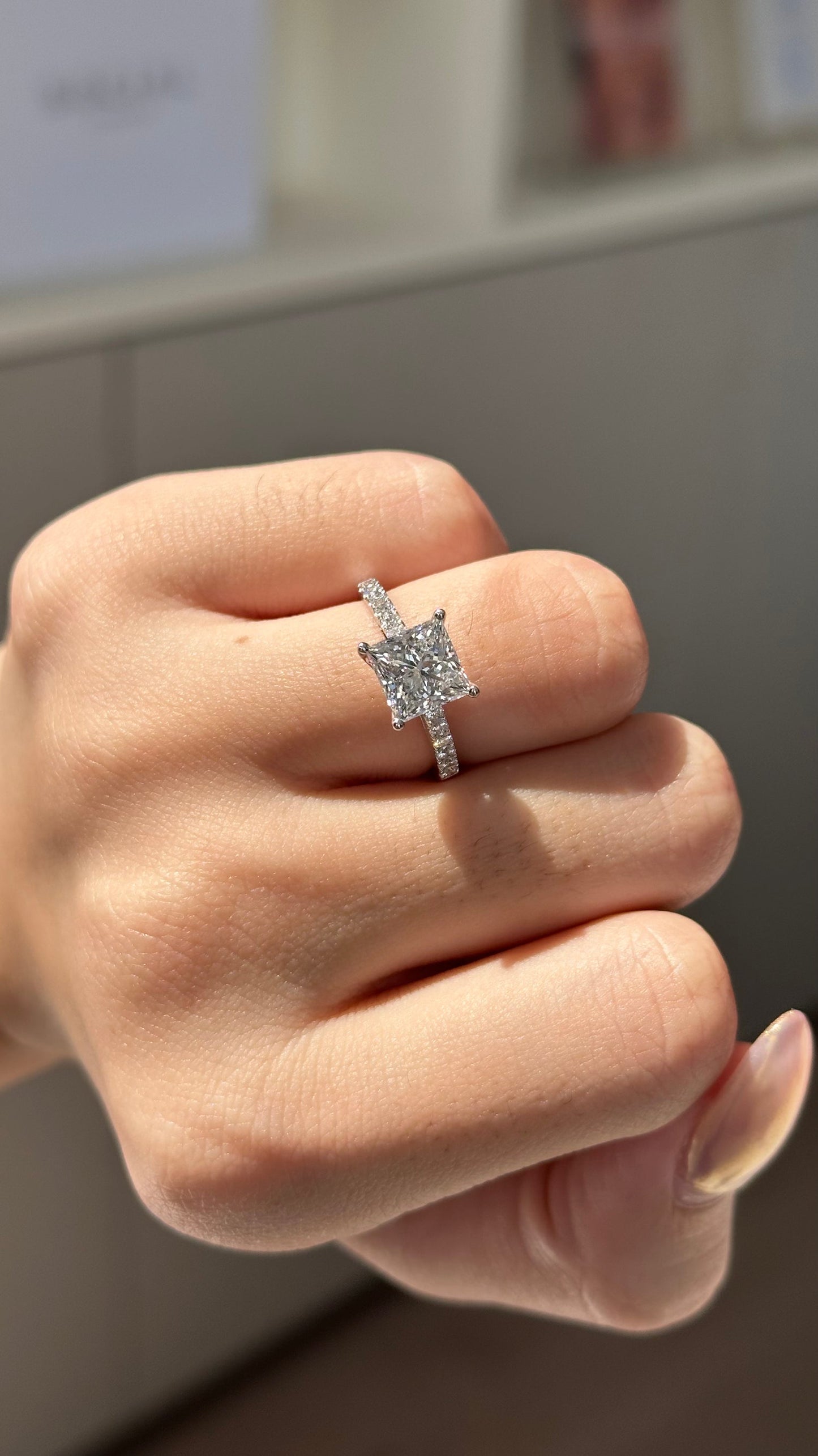 2 CT Princess Cut Lab grown Diamond Micro Pave Engagement Ring