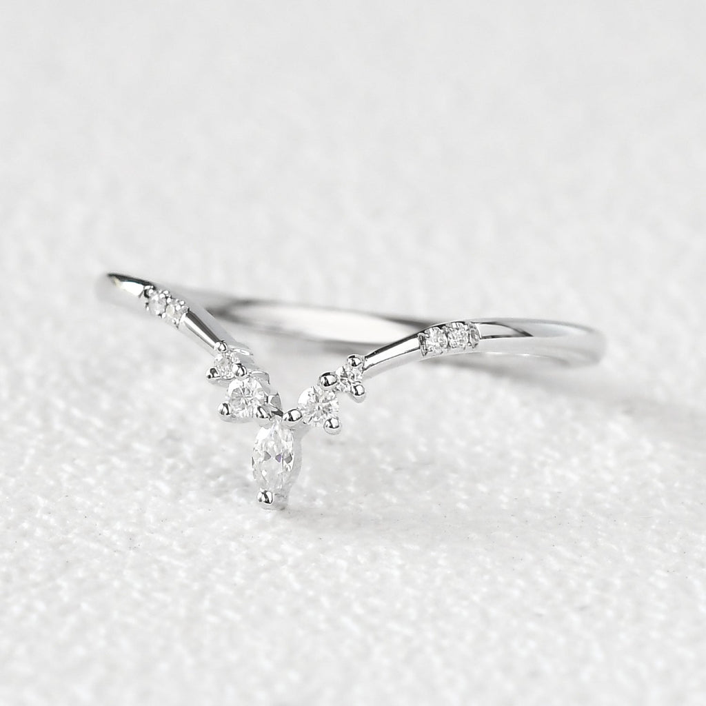 0.15 TCW Marquise & Round Moissanite V-Shape Stacking Wedding Band