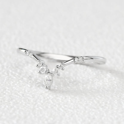 0.15 TCW Marquise & Round Moissanite V-Shape Stacking Wedding Band